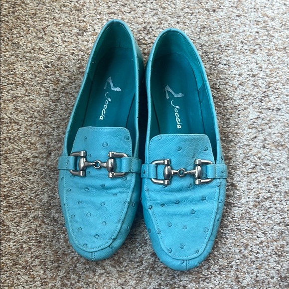 goccia Shoes - Turquoise Leather Bit Loafers - Women's Flats